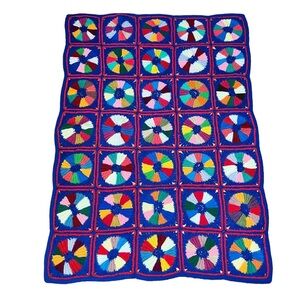 Colorful Cobalt Blue Color Wheel Crochet Afghan Blanket